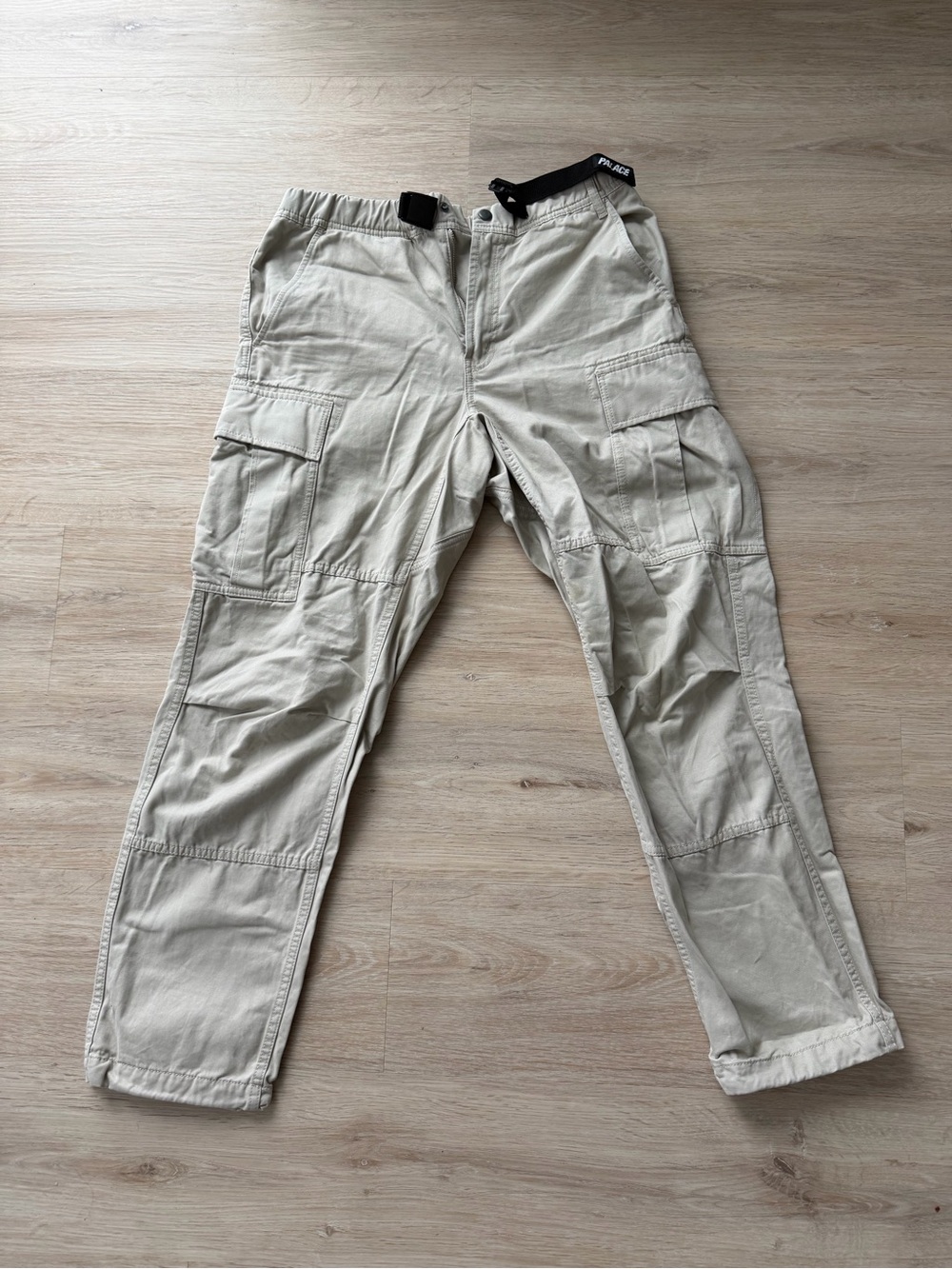 Men's Palace Cargo Pants — Beige Utility Trousers with Integrated Web Belt
